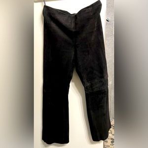 Real suede pants. Bill Blass. Back zip. Flared bottom